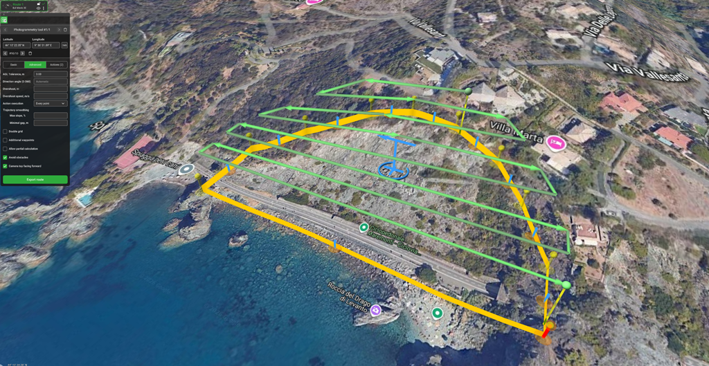 Piano di volo per rilievo aerofotogrammetrico a Levanto